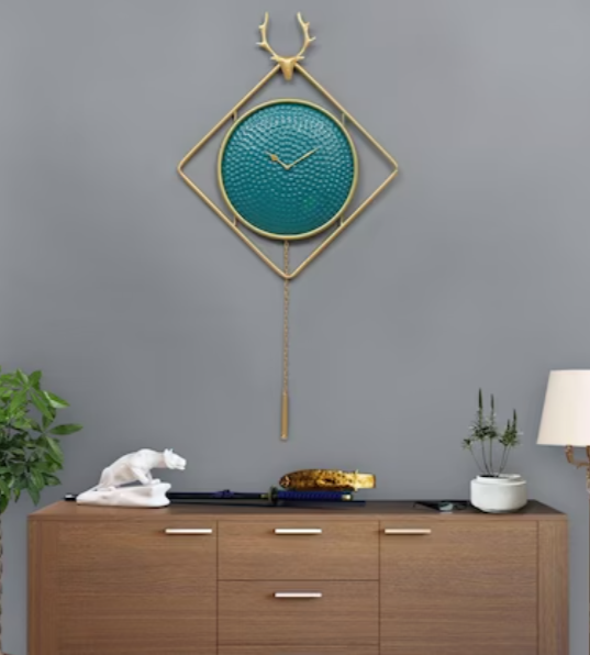Accents Metal Classic Deer Head Large Size Wall Clock In Blue