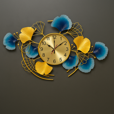 Accents Green and Gold Ginkgo Leaves Design Metal Wall Clock