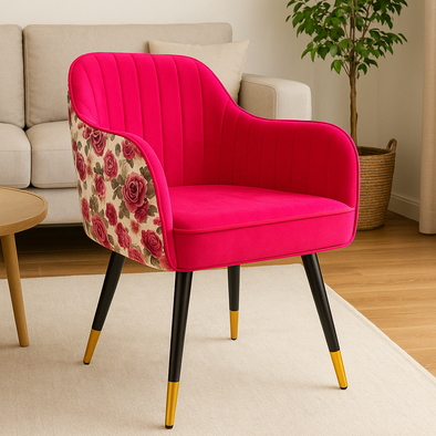 Amber Velvet Chair - Black legs with floral print