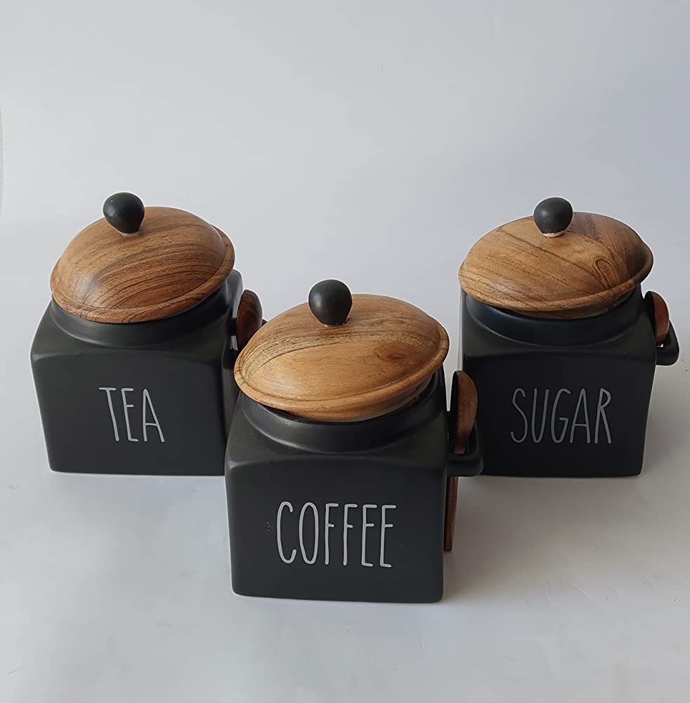 Accents - Matte Black Tea Coffee Sugar Storage