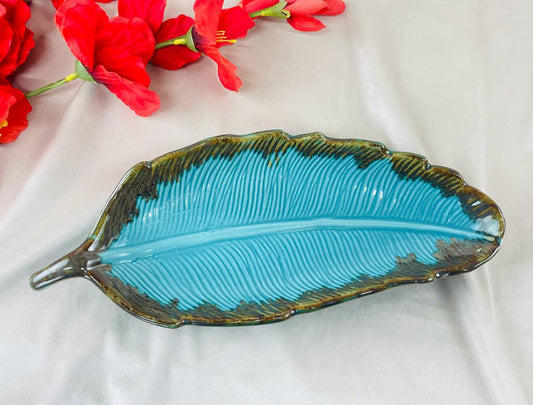 Accents 12" inches Ceramic Leafy Shaped Platter Plate