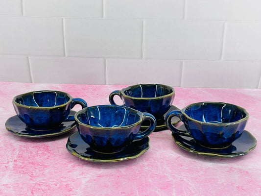 Accents H3" D6"Blue Color Tea Cup & Saucer