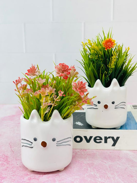 Accents H4.5" D3.5" Cute Cat Face Plant Pot