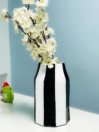 Accents H10" D5.5"Ceramic Plant Pot In Black And White Stripes