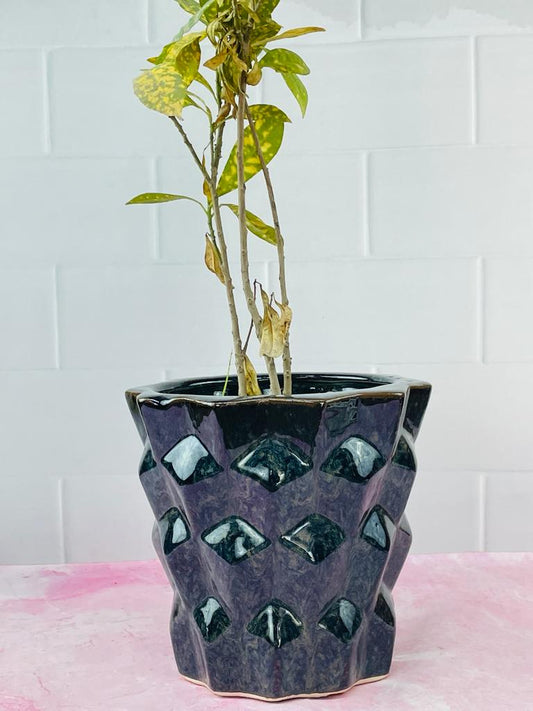 Accents Diamond Shaped Ceramic Plant Pot H7.5" D8"