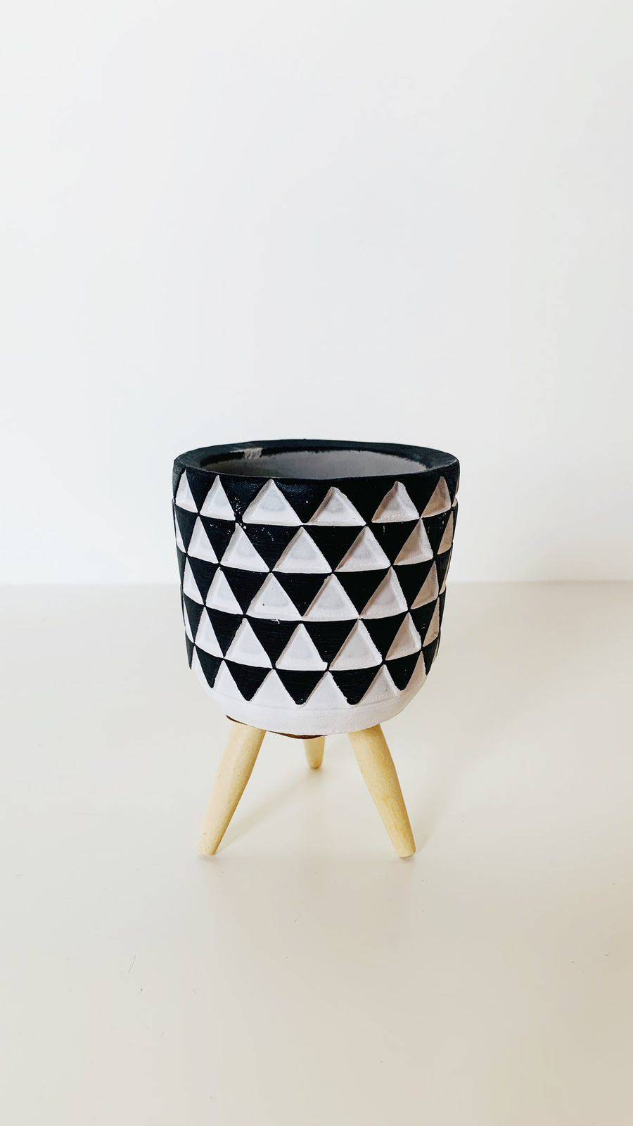 Accents Black &White Geometric Patterned Ceramic Plant Pot with Stand H5.5" D3"