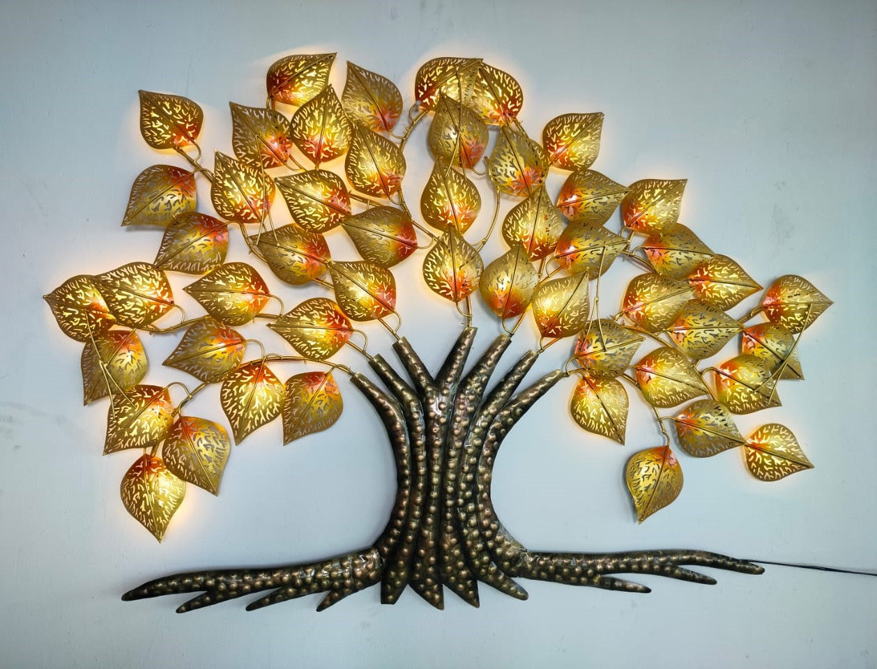 Accents big size Iron Tree Shape Wall Hanging with LED Lights in background & Decorative Mounted Art