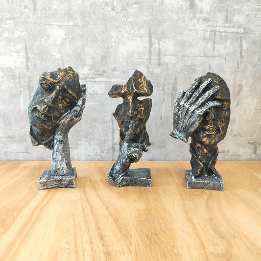 Accents Set of 3 Modern Art Face Statue