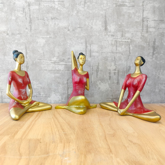 Accents Resin Lady Yoga Poses Statue For Home Decor Showpiece, Yoga Posture Showpiece For Home Shelves Decor Figurines Multicolor Set of 3