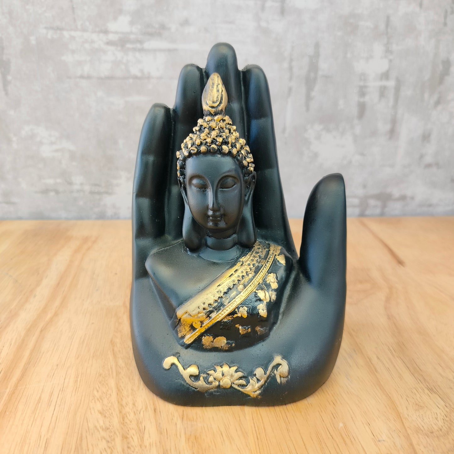 Accents Black & Gold Toned Detailed Buddha In Palm Showpiece