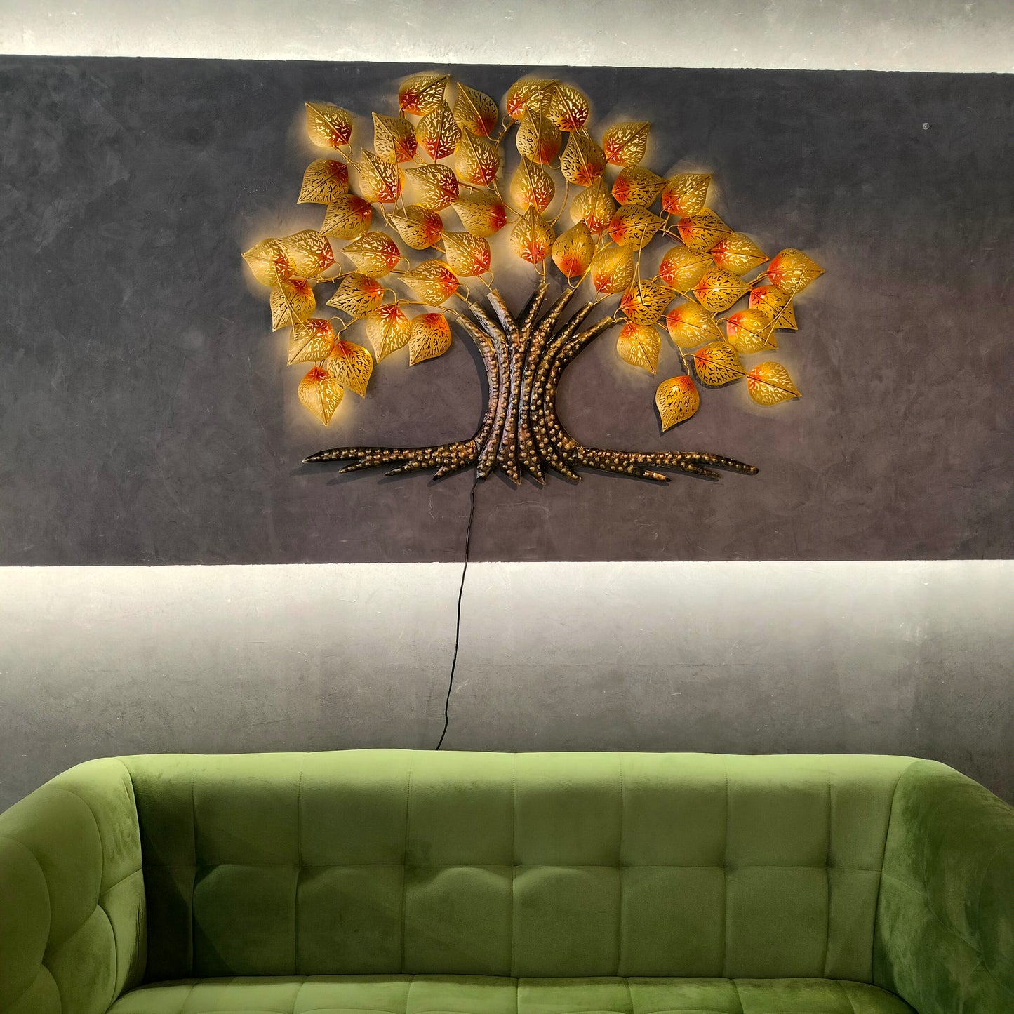 Accents big size Iron Tree Shape Wall Hanging with LED Lights in background & Decorative Mounted Art