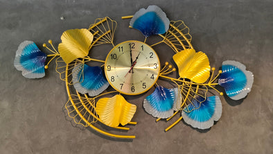 Accents Green and Gold Ginkgo Leaves Design Metal Wall Clock