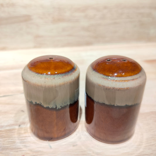 Accents - vintage brown drip glaze pottery, salt & pepper shakers (set of 2)