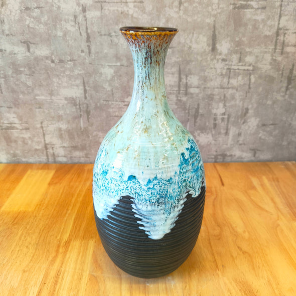 Accents -Oceanic Ribbed Glaced Ceramic Pot (H11''D6.5'')
