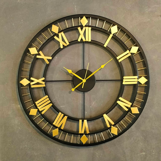 Accents Black and Gold Modern Roman Metal Wall Clock (62 Diameter)