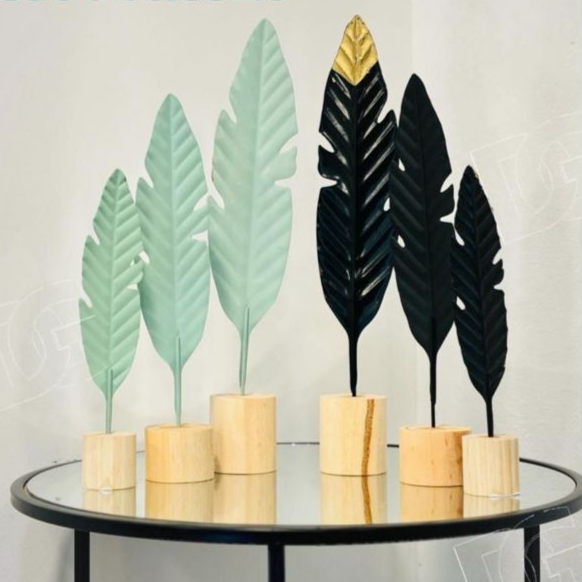 ACCENTS METAL ART- LEAFS SET OF THREE- PISTA GREEN AND BLACK
