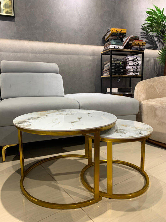ACCENTS TEAPOY SET OF 2 WHITE CIRCLE