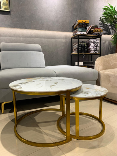 ACCENTS TEAPOY SET OF 2 WHITE CIRCLE