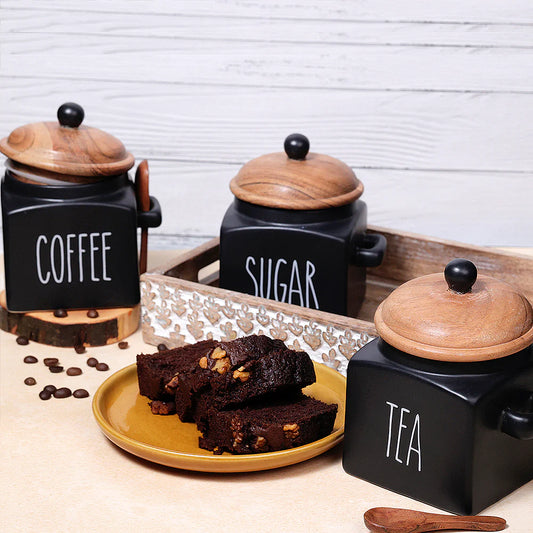 Accents - Matte Black Tea Coffee Sugar Storage