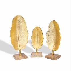 Accents Banana Leaf Set of 3 Gold Wooden Base