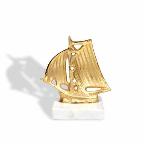 Accents Metal Ship Gold on Marble Base