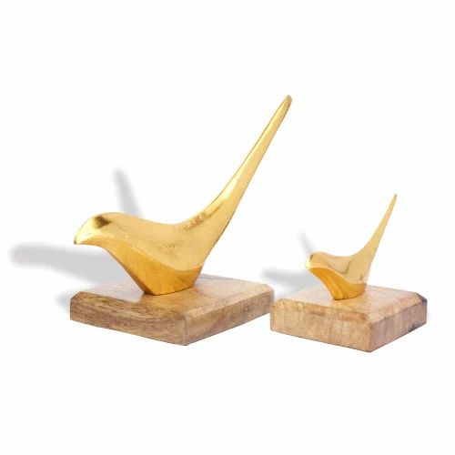 Accents Bird Set of 2 (Wooden Base) - Golden